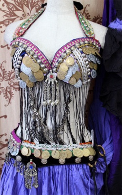 TRIBAL BELLYDANCE SILVEX COIN BRA WITH RAYON FRINGE or WITHOUT